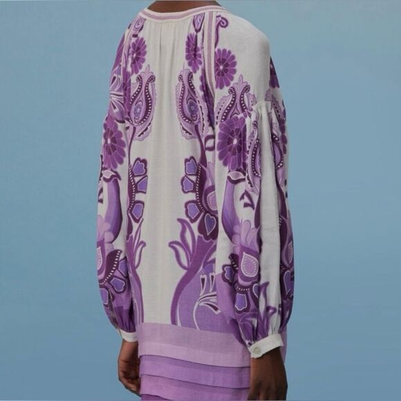 NEW FARM Rio Color Festival Cream Cover-Up Mini Dress Beaded Tassels Size L - Picture 3 of 15